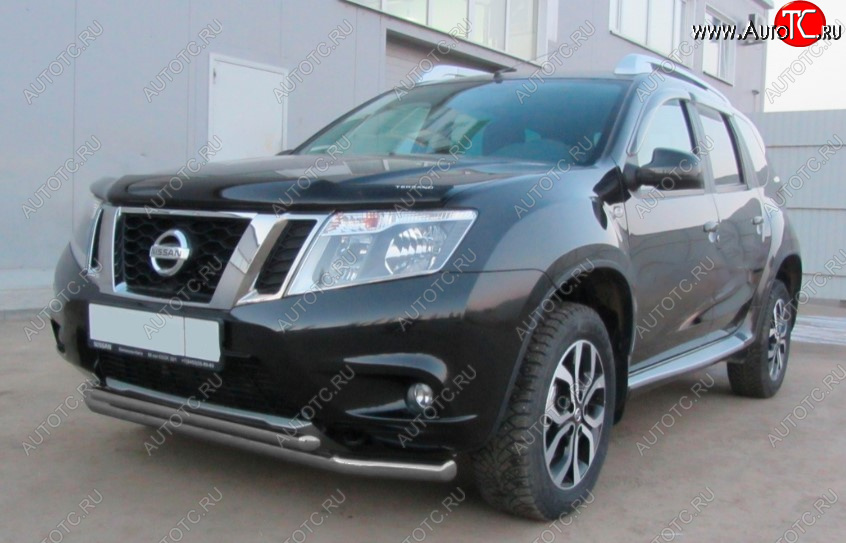 7 849 р. Защита переднего бампера Slitkoff (Ø 57+Ø 42, двойная).  Nissan Terrano  D10 (2013-2016) дорестайлинг (Сталь с полимерным покрытием. Цвет: серебристый)  с доставкой в г. Тамбов