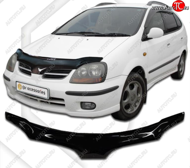 2 149 р. Дефлектор капота CA-Plastiс exclusive  Nissan Tino (1998-2003) V10 доресталийнг (Classic черный, Без надписи)  с доставкой в г. Тамбов