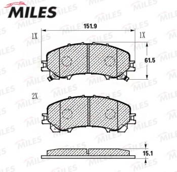 Комплект передних тормозных колодок (керамика) MILES INFINITI (Инфинити) Qx50 (КуХ50) ( J50,  J55) (2013-2022), Nissan (Нисан) X-trail (Х-трейл)  3 T32 (2013-2022), Renault (Рено) Koleos (Колеос)  2 (2016-2024)