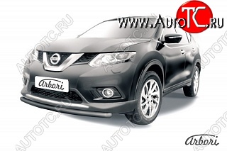 7 199 р. Защита переднего бампера Arbori (короткая, черная, 1 труба d57 mm). Nissan X-trail 3 T32 дорестайлинг (2013-2018)  с доставкой в г. Тамбов