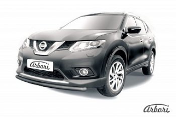 Защита переднего бампера Arbori (короткая, черная, 2 трубы d57 и 42 mm) Nissan X-trail 3 T32 дорестайлинг (2013-2018)