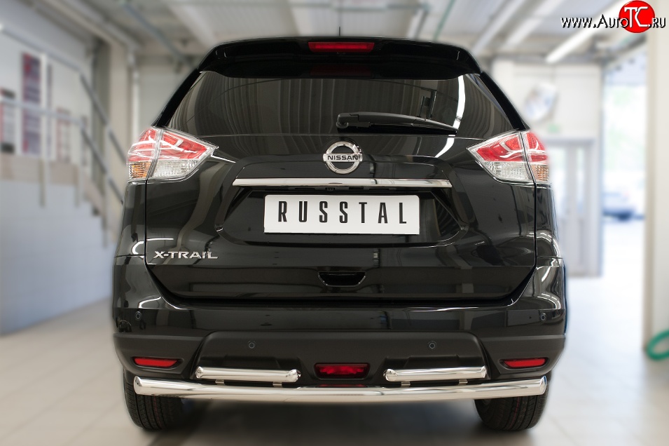 9 999 р. Защита заднего бампера (Ø63 и 42 мм, уголки, нержавейка) Russtal Nissan X-trail 3 T32 рестайлинг (2017-2022)  с доставкой в г. Тамбов