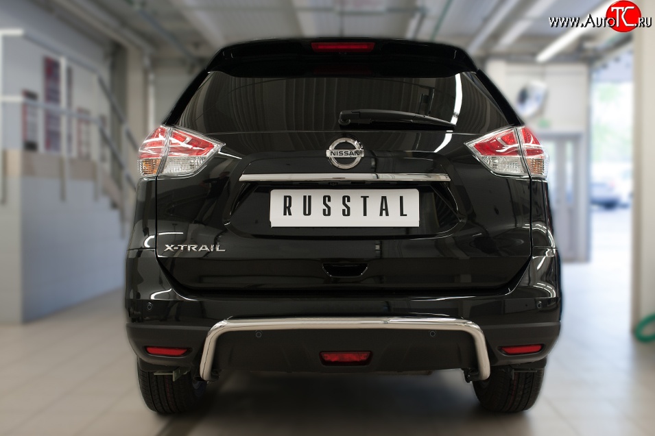 7 349 р. Защита заднего бампера (Ø42 мм волна, нержавейка) Russtal  Nissan X-trail  3 T32 (2017-2022) рестайлинг  с доставкой в г. Тамбов