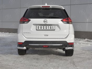 Защита заднего бампера (Ø63 мм уголки, нержавейка) Russtal Nissan X-trail 3 T32 рестайлинг (2017-2022)