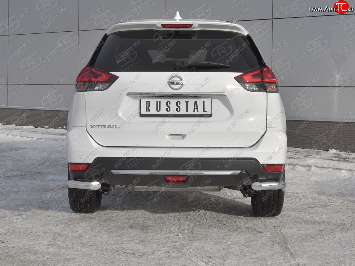 12 499 р. Защита заднего бампера (Ø63 мм уголки, нержавейка) Russtal Nissan X-trail 3 T32 рестайлинг (2017-2022)  с доставкой в г. Тамбов