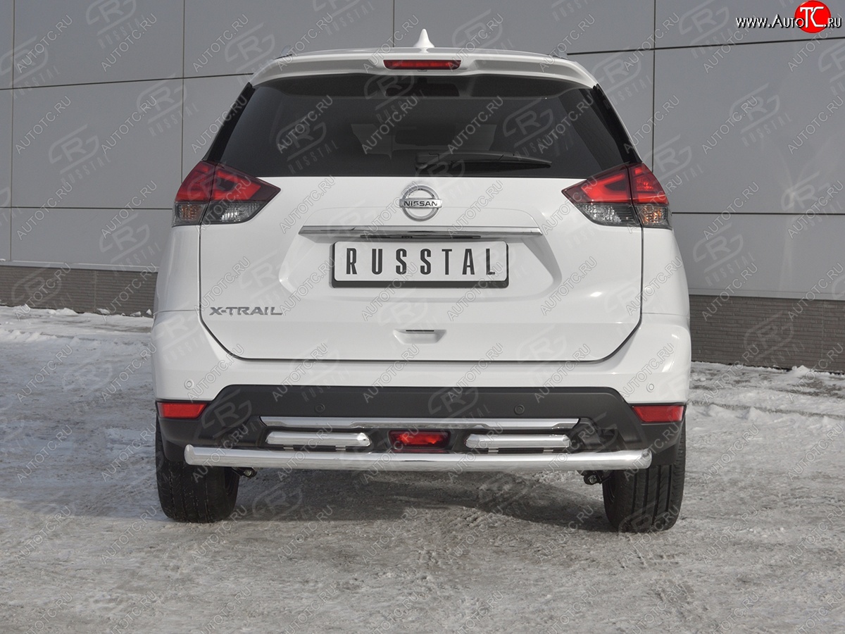 20 899 р. Защита заднего бампера (Ø63 и 42 мм , нержавейка) RUSSTAL Nissan X-trail 3 T32 рестайлинг (2017-2022)  с доставкой в г. Тамбов