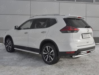 20 899 р. Защита заднего бампера (Ø63 и 42 мм , нержавейка) RUSSTAL Nissan X-trail 3 T32 рестайлинг (2017-2022)  с доставкой в г. Тамбов. Увеличить фотографию 2