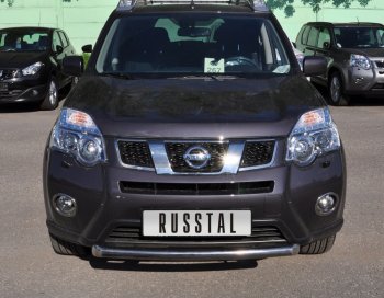 Защита переднего бампера (Ø63 мм короткая, нержавейка) Russtal Nissan X-trail 2 T31 рестайлинг (2010-2015)