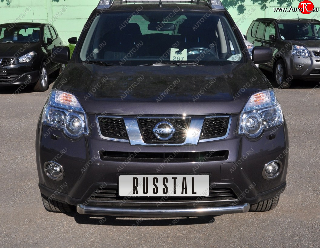 11 999 р. Защита переднего бампера (Ø63 мм короткая, нержавейка) Russtal Nissan X-trail 2 T31 рестайлинг (2010-2015)  с доставкой в г. Тамбов