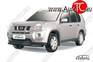 10 889 р. Защита заднего бампера Arbori (черная, 2 трубы d76 и 57 mm). Nissan X-trail 2 T31 дорестайлинг (2007-2011)  с доставкой в г. Тамбов