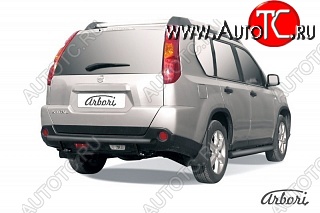 5 399 р. Защита заднего бампера Arbori (черная, 1 труба d57 mm). Nissan X-trail 2 T31 дорестайлинг (2007-2011) (дорестайлинг)  с доставкой в г. Тамбов