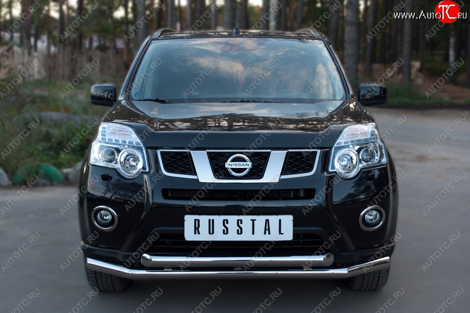 15 999 р. Защита переднего бампера (2 трубыØ63 мм, нержавейка) Russtal Nissan X-trail 2 T31 рестайлинг (2010-2015)  с доставкой в г. Тамбов