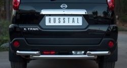 Защита заднего бампера (2 трубы Ø63, нержавейка) Russtal Nissan X-trail 2 T31 рестайлинг (2010-2015)