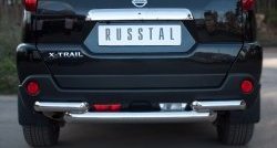 Защита заднего бампера (2 трубы Ø76, нержавейка) Russtal Nissan X-trail 2 T31 рестайлинг (2010-2015)