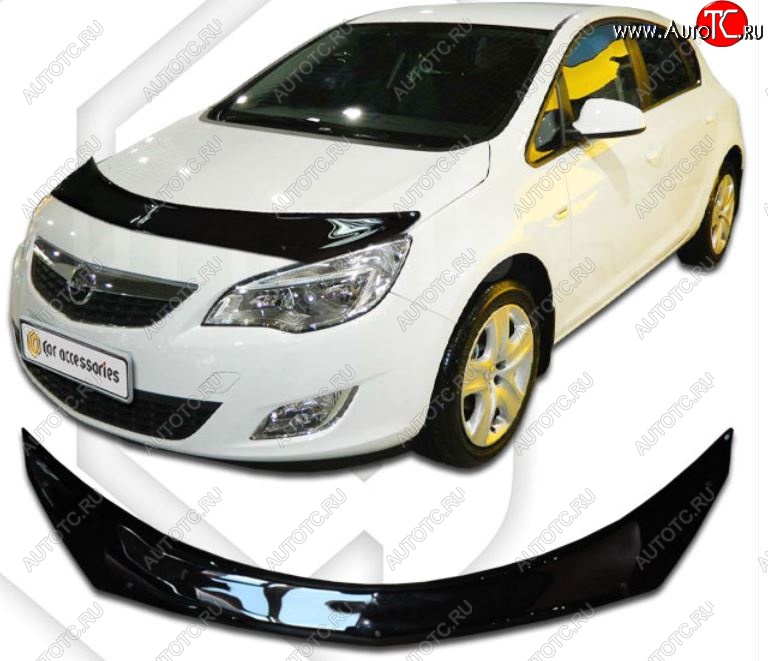 2 299 р. Дефлектор капота CA-Plastiс  Opel Astra  J (2012-2017) хэтчбек 5 дв.  рестайлинг (Classic черный, Без надписи)  с доставкой в г. Тамбов