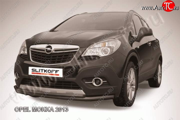 11 249 р. Защита переднего бампер Slitkoff Opel Mokka  дорестайлинг (2012-2016) (Цвет: серебристый)  с доставкой в г. Тамбов