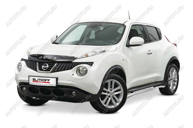 10 349 р. Защита порогов d42 с гибами Slitkoff Nissan Juke 1 YF15 рестайлинг (2014-2020) (сталь с полимерным покрытием, цвет серебро)  с доставкой в г. Тамбов