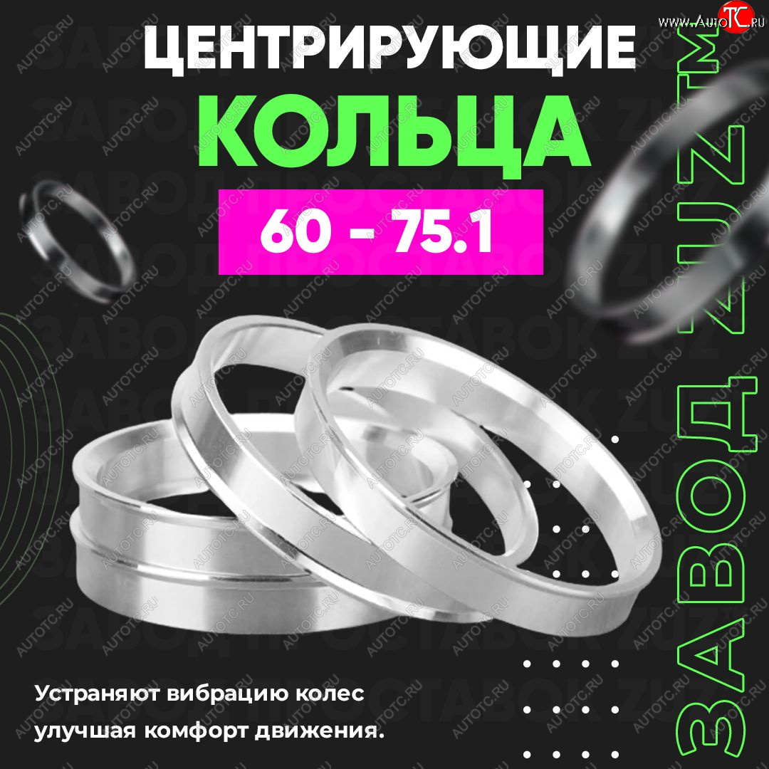 1 799 р. Алюминиевое центровочное кольцо (4 шт) ЗУЗ 60.0 x 75.1    с доставкой в г. Тамбов
