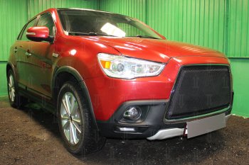 6 999 р. Защитная сетка в бампер (3D, ячейка 4х10 мм) Alfeco Премиум Mitsubishi ASX дорестайлинг (2010-2012) (Чёрная)  с доставкой в г. Тамбов. Увеличить фотографию 3