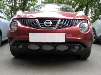 Защитная сетка в бампер (низ, ячейка 3х7 мм) Стрелка11 Стандарт Nissan Juke 1 YF15 дорестайлинг (2010-2014)  (Хром)