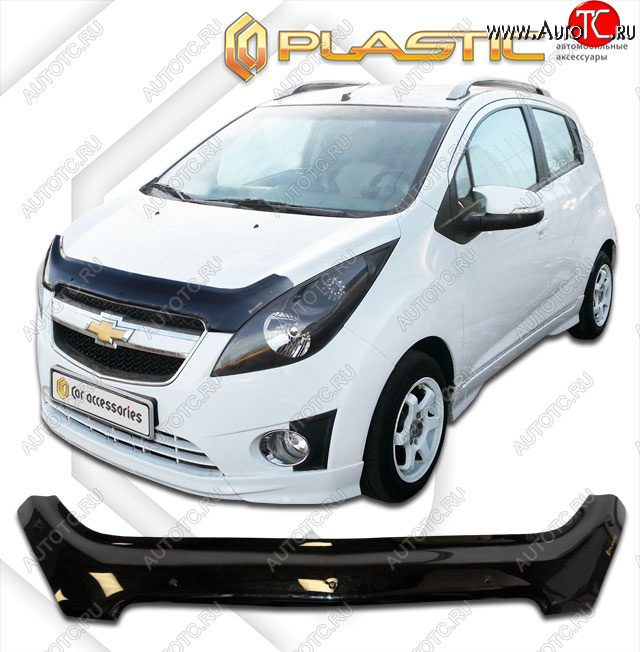 2 069 р. Дефлектор капота CA-Plastic  Chevrolet Spark  M300 (2010-2015) дорестайлинг (classic черный, без надписи)  с доставкой в г. Тамбов