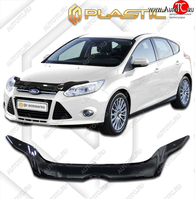 2 199 р. Дефлектор капота CA-Plastic Ford Focus 3 универсал дорестайлинг (2010-2015) (classic черный, без надписи)  с доставкой в г. Тамбов