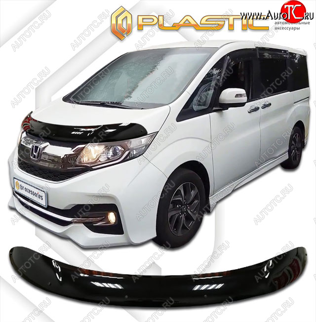 2 069 р. Дефлектор капота CA-Plastic  Honda StepWagon  5 RP1,RP2, RP3, RP4 (2015-2017) минивэн дорестайлинг (classic черный, без надписи)  с доставкой в г. Тамбов