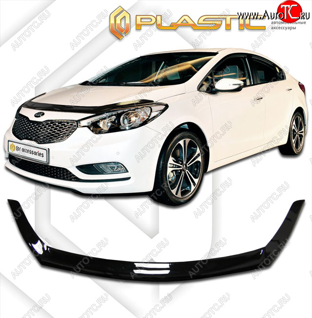 2 599 р. Дефлектор капота CA-Plastic  KIA Cerato  3 YD (2013-2016) дорестайлинг седан (classic черный, без надписи)  с доставкой в г. Тамбов