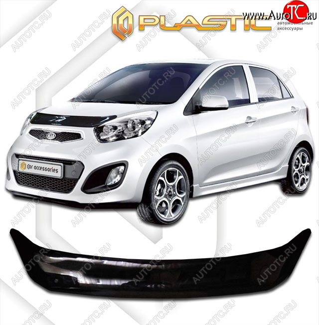 1 739 р. Дефлектор капота CA-Plastic  KIA Picanto  2 TA хэтчбэк 3 дв. (2011-2017) дорестайлинг, рестайлинг (classic черный, без надписи)  с доставкой в г. Тамбов