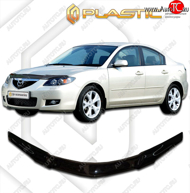 1 999 р. Дефлектор капота CA-Plastic  Mazda 3/Axela  BK (2003-2009) дорестайлинг седан, рестайлинг седан (Classic черный)  с доставкой в г. Тамбов