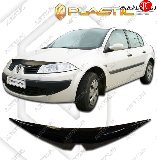 1 989 р. Дефлектор капота CA-Plastic  Renault Megane  универсал (2006-2009)  рестайлинг (classic черный, без надписи)  с доставкой в г. Тамбов