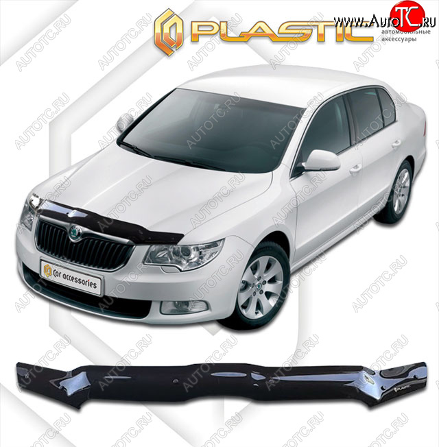 1 829 р. Дефлектор капота CA-Plastic  Skoda Superb  B6 (3T) (2008-2013) лифтбэк дорестайлинг (classic черный, без надписи)  с доставкой в г. Тамбов