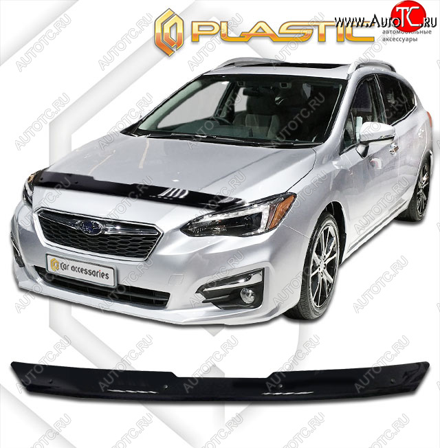 1 739 р. Дефлектор капота CA-Plastic  Subaru Impreza  GT (2016-2019) хэтчбэк дорестайлинг (classic черный, без надписи)  с доставкой в г. Тамбов