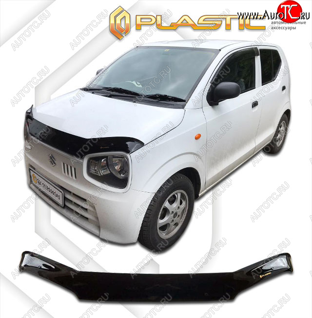 1 829 р. Дефлектор капота CA-Plastic  Suzuki Alto  HA36/36V (2014-2021) хэтчбек 5 дв. дорестайлинг (classic черный, без надписи)  с доставкой в г. Тамбов