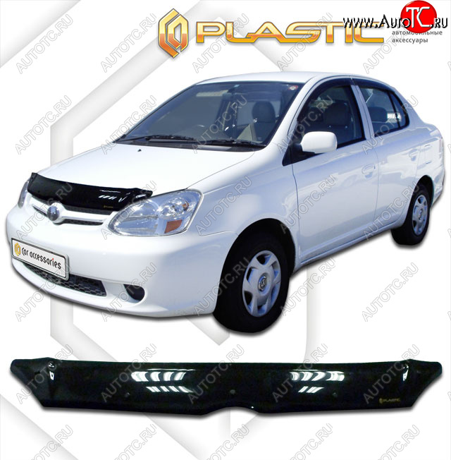 1 829 р. Дефлектор капота CA-Plastic  Toyota Echo  XP10 (2002-2006) седан рестайлинг (classic черный, без надписи)  с доставкой в г. Тамбов