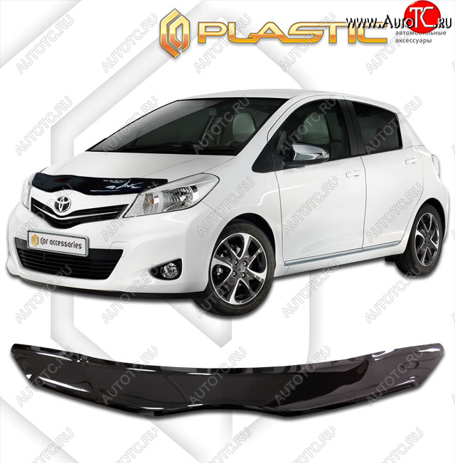 2 499 р. Дефлектор капота CA-Plastic  Toyota Vitz  XP130 (2010-2014) хэтчбэк 5 дв. дорестайлинг (classic черный, без надписи)  с доставкой в г. Тамбов