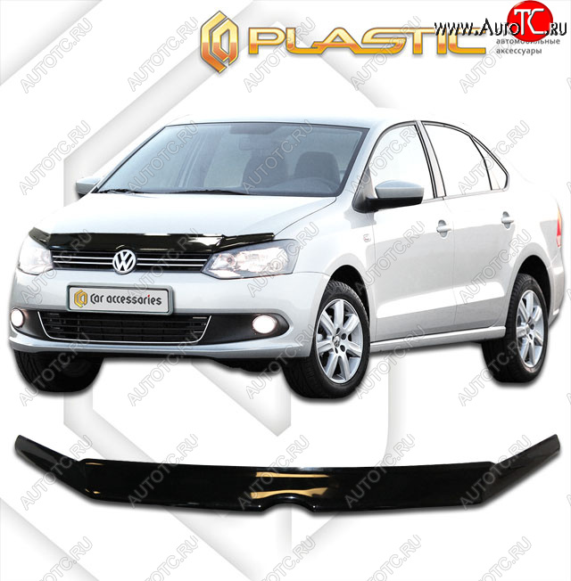 1 829 р. Дефлектор капота CA-Plastic  Volkswagen Polo  Mk5 (2010-2015) хэтчбэк 3 дв. (classic черный, без надписи)  с доставкой в г. Тамбов