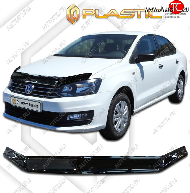 1 829 р. Дефлектор капота CA-Plastic  Volkswagen Polo  5 (2015-2020) хэтчбек рестайлинг (classic черный, без надписи)  с доставкой в г. Тамбов