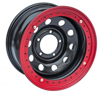 11 769 р. Диск усиленный УАЗ стальной черный 5x139,7 8xR16 d110 ET-19 с псевдо бедлоком (красный) OFF-ROAD Wheels bd1680-53910bl-19-r  с доставкой в г. Тамбов. Увеличить фотографию 1