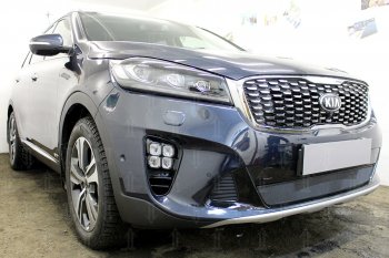 3 779 р. Защитная сетка в бампер (низ, ячейка 3х7 мм) Alfeco Стандарт KIA Sorento UM/Prime рестайлинг (2018-2020) (Чёрная)  с доставкой в г. Тамбов. Увеличить фотографию 2