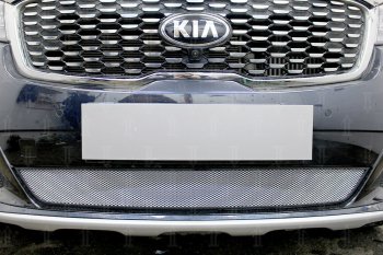 3 899 р. Защитная сетка в бампер (низ, ячейка 3х7 мм) Alfeco Стандарт KIA Sorento UM/Prime рестайлинг (2018-2020) (Хром)  с доставкой в г. Тамбов. Увеличить фотографию 2