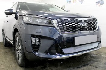 3 899 р. Защитная сетка в бампер (низ, ячейка 3х7 мм) Alfeco Стандарт KIA Sorento UM/Prime рестайлинг (2018-2020) (Хром)  с доставкой в г. Тамбов. Увеличить фотографию 4