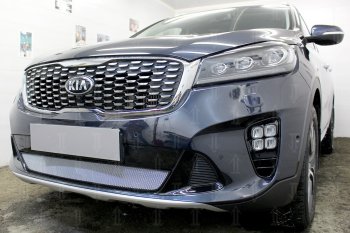 3 899 р. Защитная сетка в бампер (низ, ячейка 3х7 мм) Alfeco Стандарт KIA Sorento UM/Prime рестайлинг (2018-2020) (Хром)  с доставкой в г. Тамбов. Увеличить фотографию 5