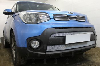 4 799 р. Защитная сетка в бампер (2 части, ячейка 3х7 мм) Alfeco Стандарт KIA Soul PS рестайлинг (2017-2019) (Хром)  с доставкой в г. Тамбов. Увеличить фотографию 2