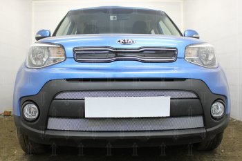 4 799 р. Защитная сетка в бампер (2 части, ячейка 3х7 мм) Alfeco Стандарт KIA Soul PS рестайлинг (2017-2019) (Хром)  с доставкой в г. Тамбов. Увеличить фотографию 1