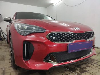 3 899 р. Защитная сетка в бампер (низ, ячейка 3х7 мм) Alfeco Стандарт KIA Stinger (2017-2025) (Чёрная)  с доставкой в г. Тамбов. Увеличить фотографию 2