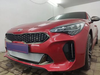 3 999 р. Защитная сетка в бампер (низ, ячейка 3х7 мм) Alfeco Стандарт KIA Stinger (2017-2025) (Хром)  с доставкой в г. Тамбов. Увеличить фотографию 2