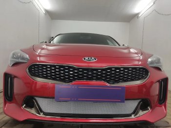 3 999 р. Защитная сетка в бампер (низ, ячейка 3х7 мм) Alfeco Стандарт KIA Stinger (2017-2025) (Хром)  с доставкой в г. Тамбов. Увеличить фотографию 4