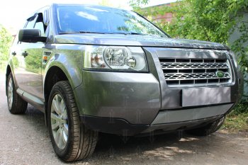 3 399 р. Защитная сетка в бампер (низ, ячейка 3х7 мм) Alfeco Стандарт Land Rover Freelander L359 дорестайлинг (2006-2010) (Хром)  с доставкой в г. Тамбов. Увеличить фотографию 2