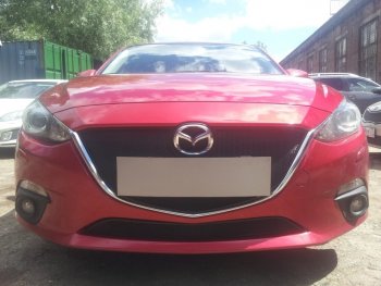 Защитная сетка в бампер (низ, ячейка 3х7 мм) Alfeco Стандарт Mazda (Мазда) 3/Axela (ахелла)  BM (2013-2016) BM дорестайлинг седан, дорестайлинг, хэтчбэк ()